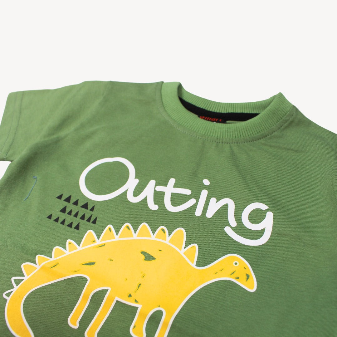 Olive Green Outing Summer Printed Cotton T-Shirt
