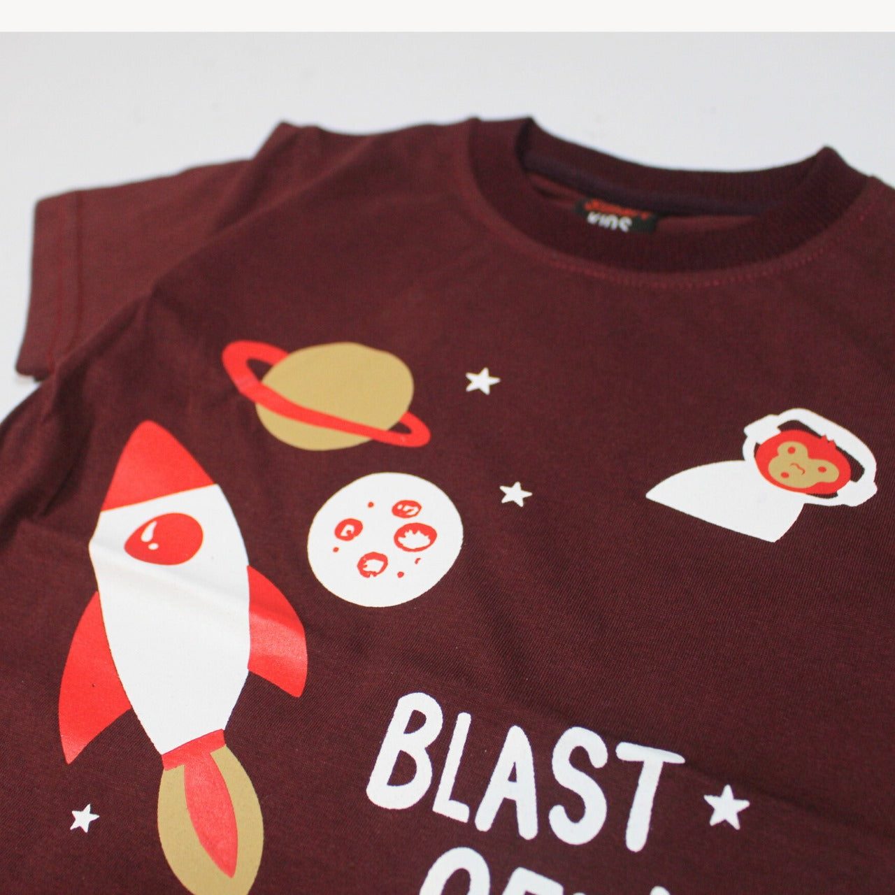 Maroon Space Blast Off Printed Cotton T-Shirt