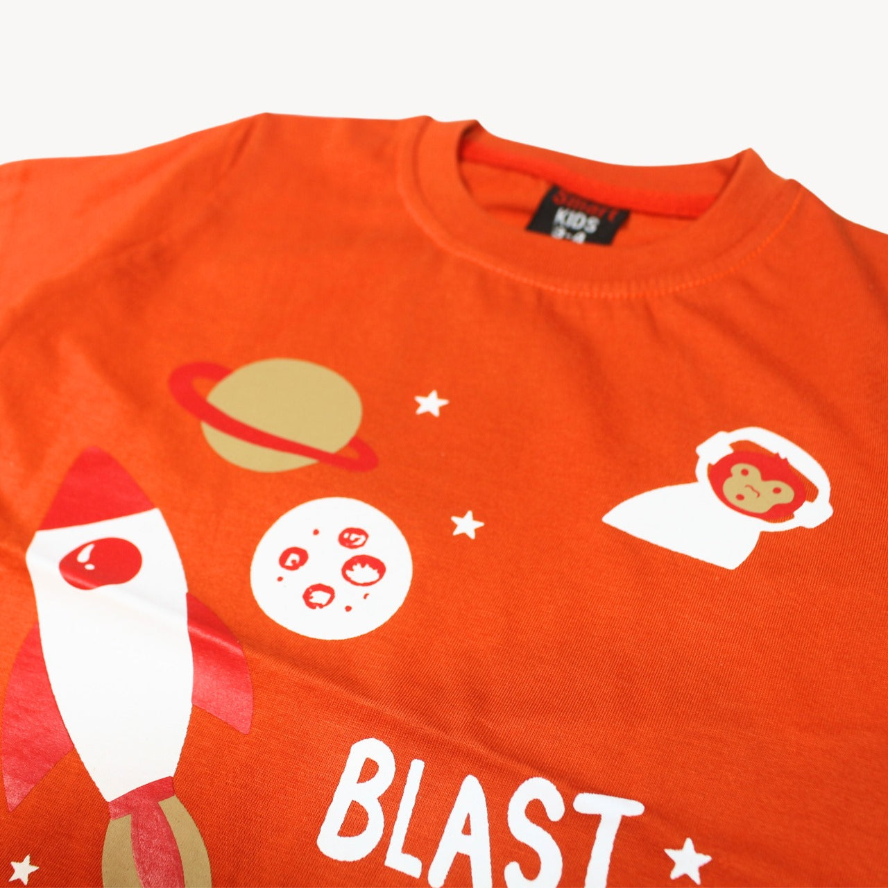 Orange Space Blast Off Printed Cotton T-Shirt