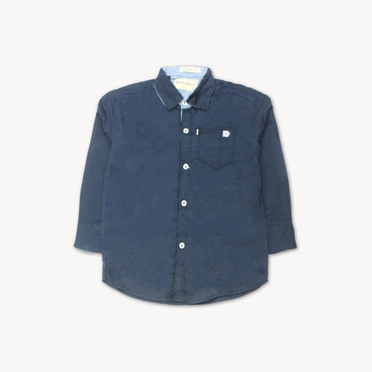 Navy Blue Plain Casual Shirt Full Sleeves