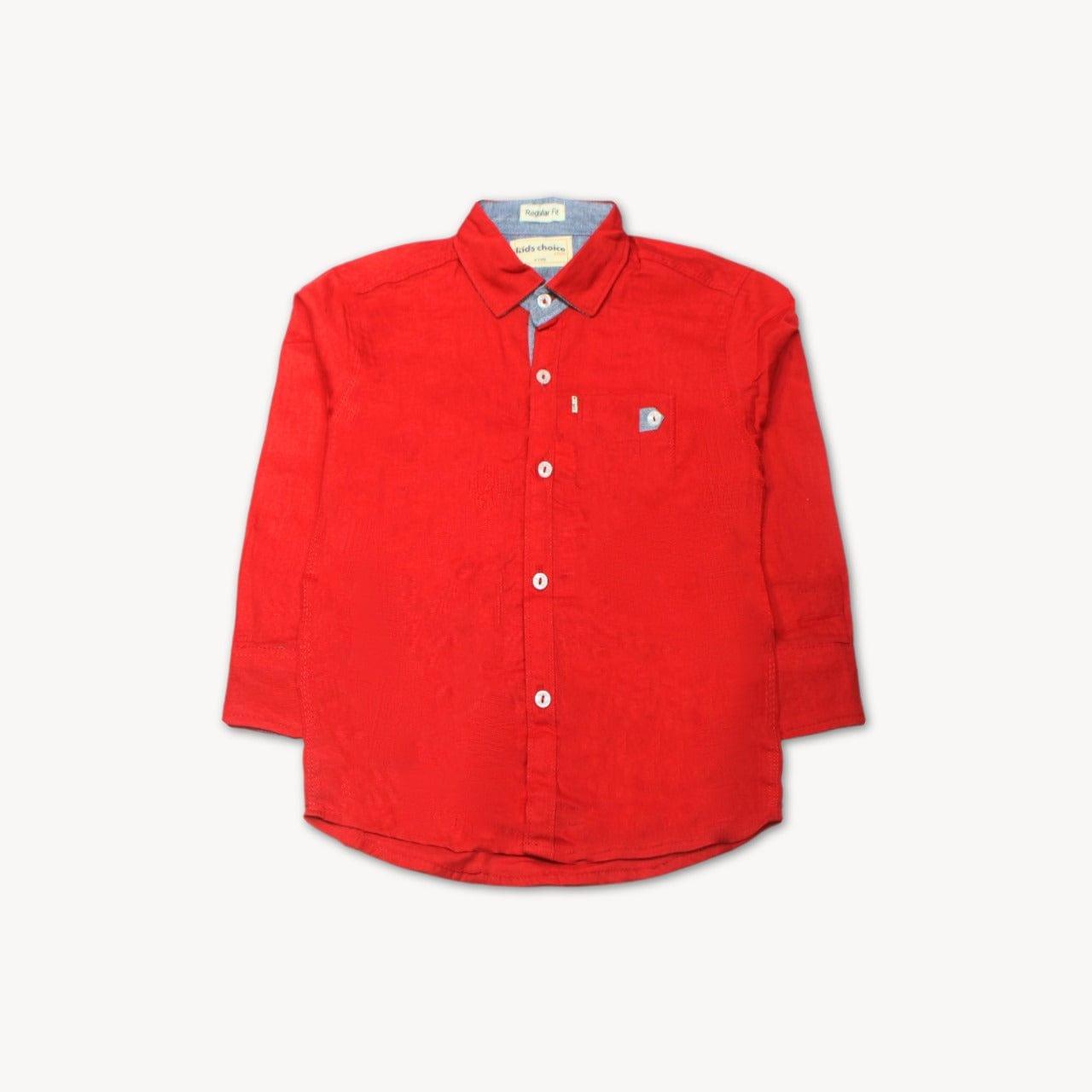 Red Plain Casual Shirt Full Sleeves