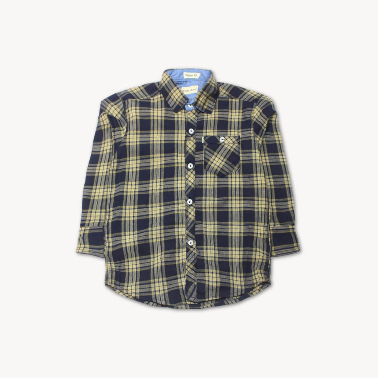 Skin & Navy Blue Checkered Casual Shirt Full Sleeves