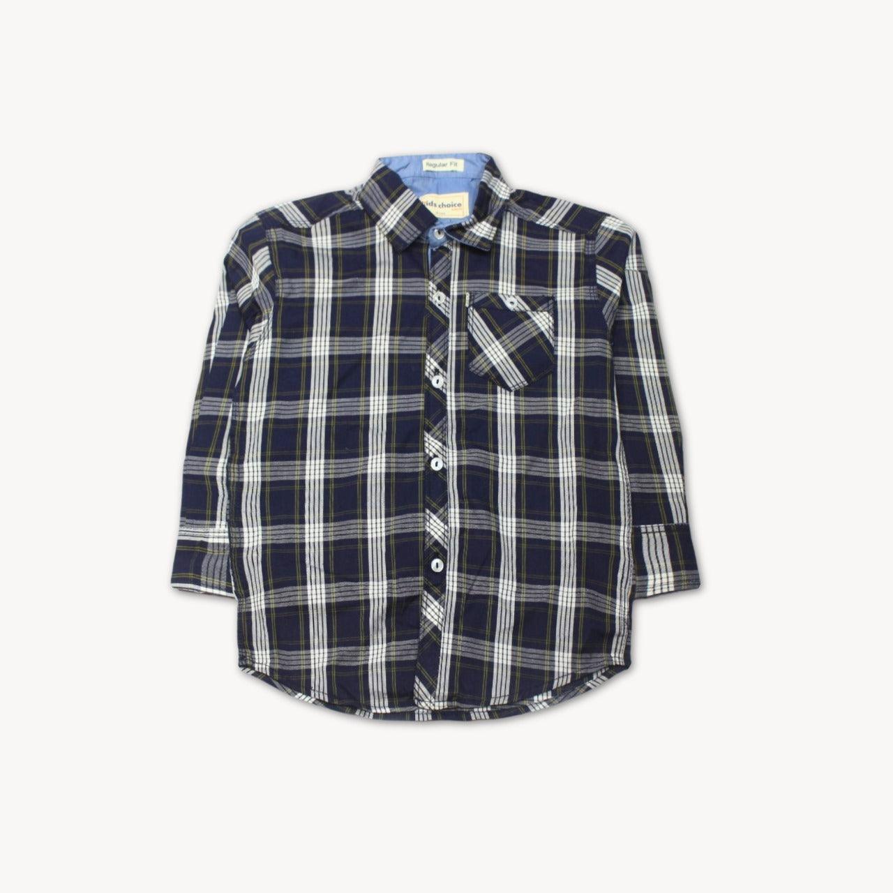 Navy Blue & White Checkered Casual Shirt Full Sleeves