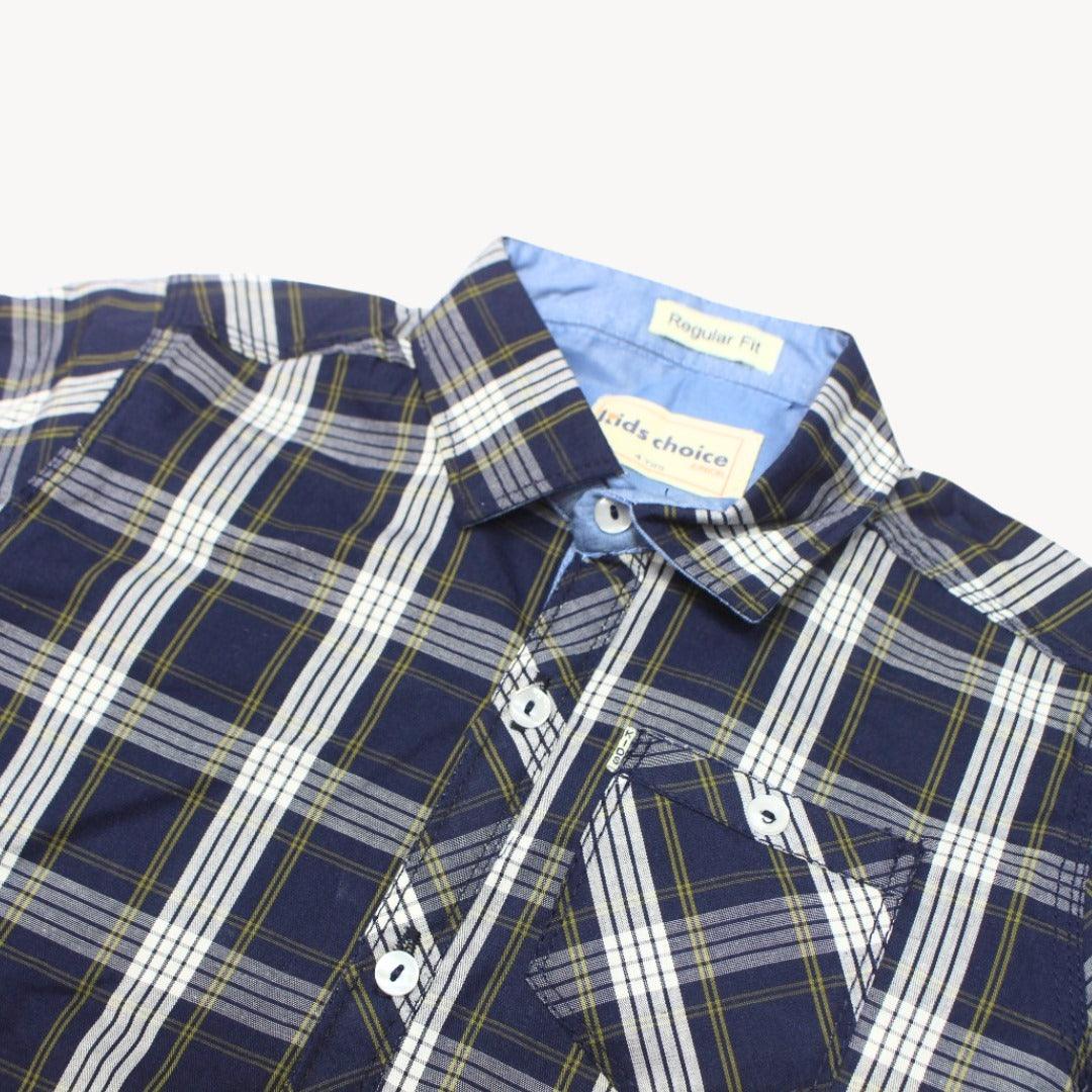 Navy Blue & White Checkered Casual Shirt Full Sleeves