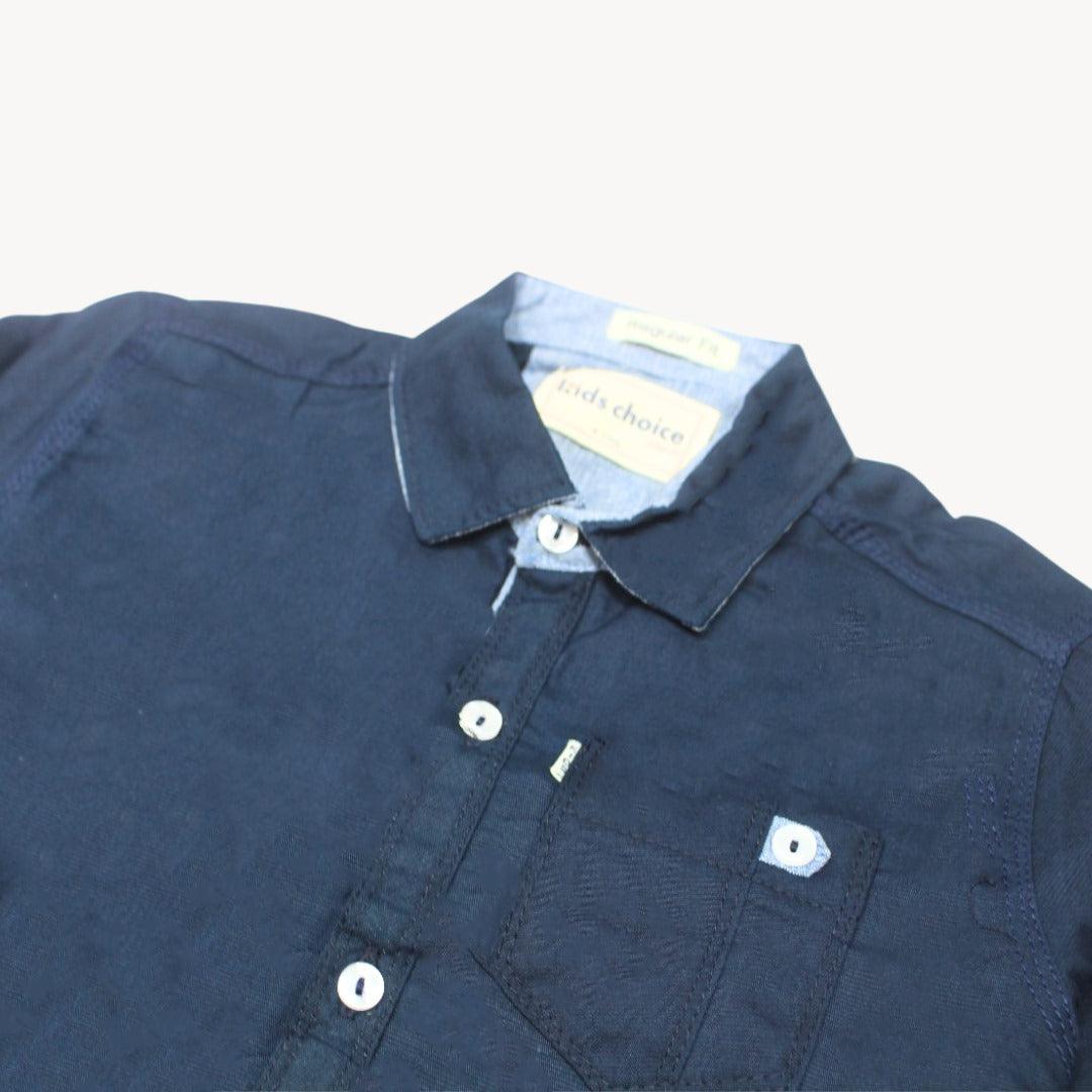 Navy Blue Plain Casual Shirt Full Sleeves