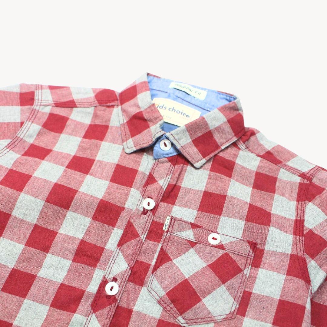 Maroon & Grey Blocks Casual Shirt Full Sleeves