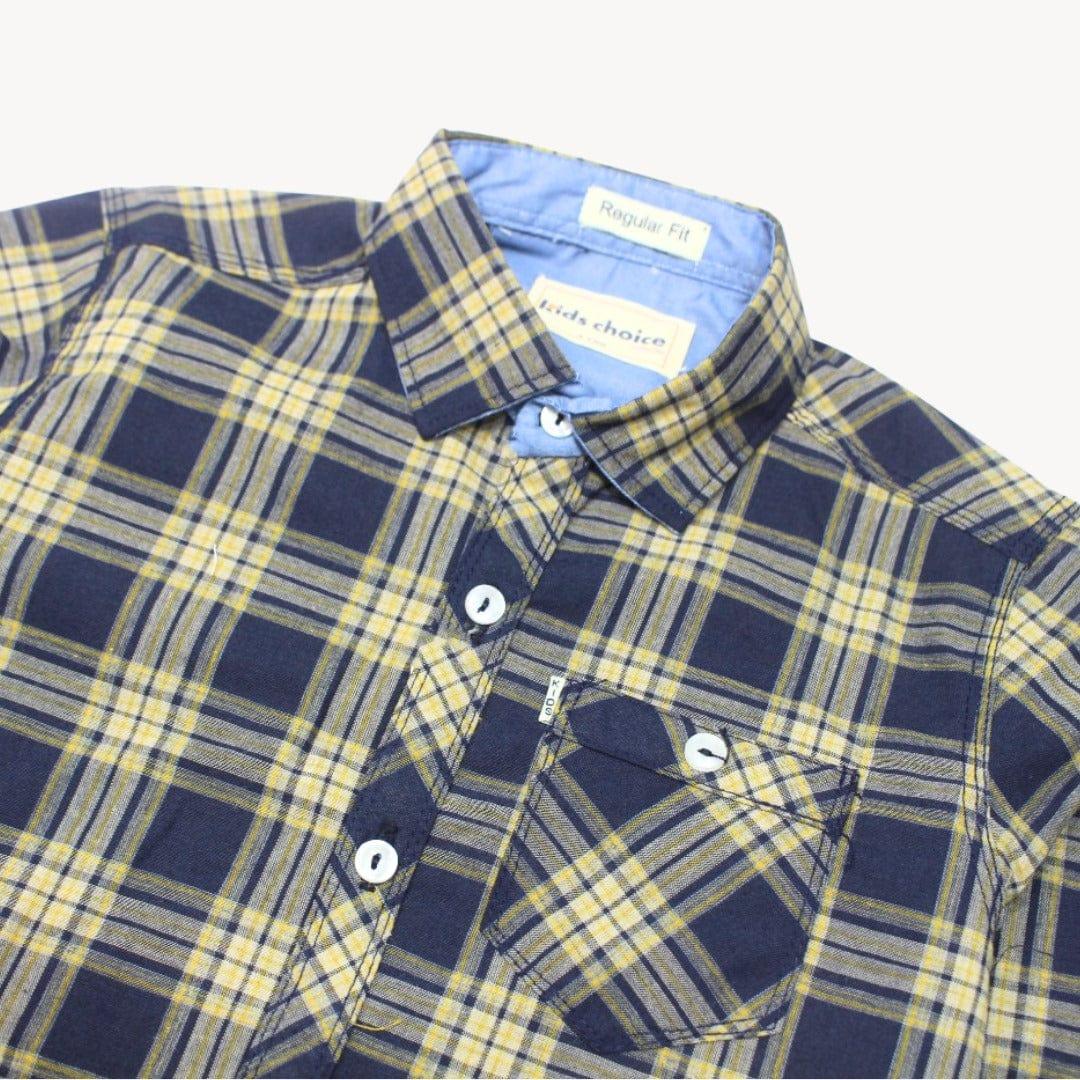 Skin & Navy Blue Checkered Casual Shirt Full Sleeves