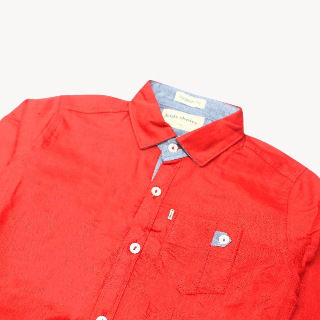 Red Plain Casual Shirt Full Sleeves