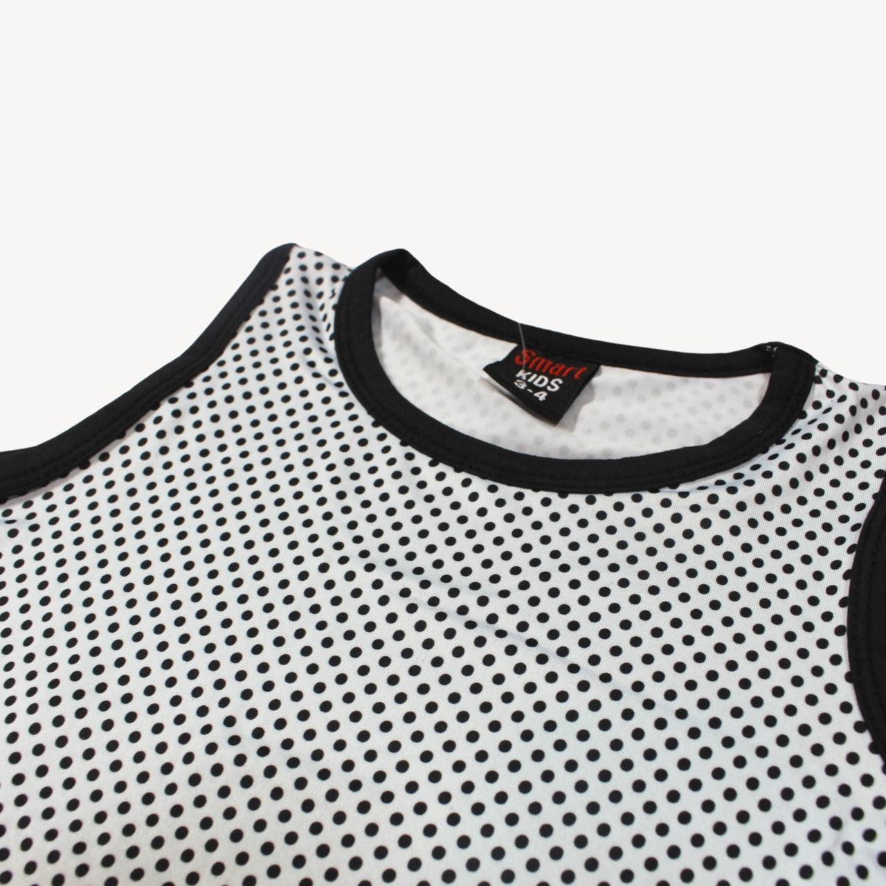 White & Black Polka Dots Sleeveless  Sport Wear Shirt & Short Set