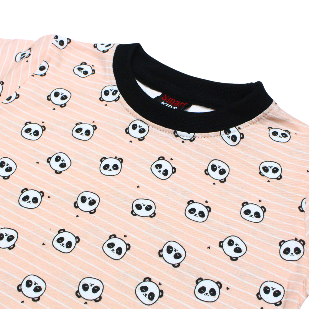 Peach  Striped Panda Jersey Shirt & Short Set
