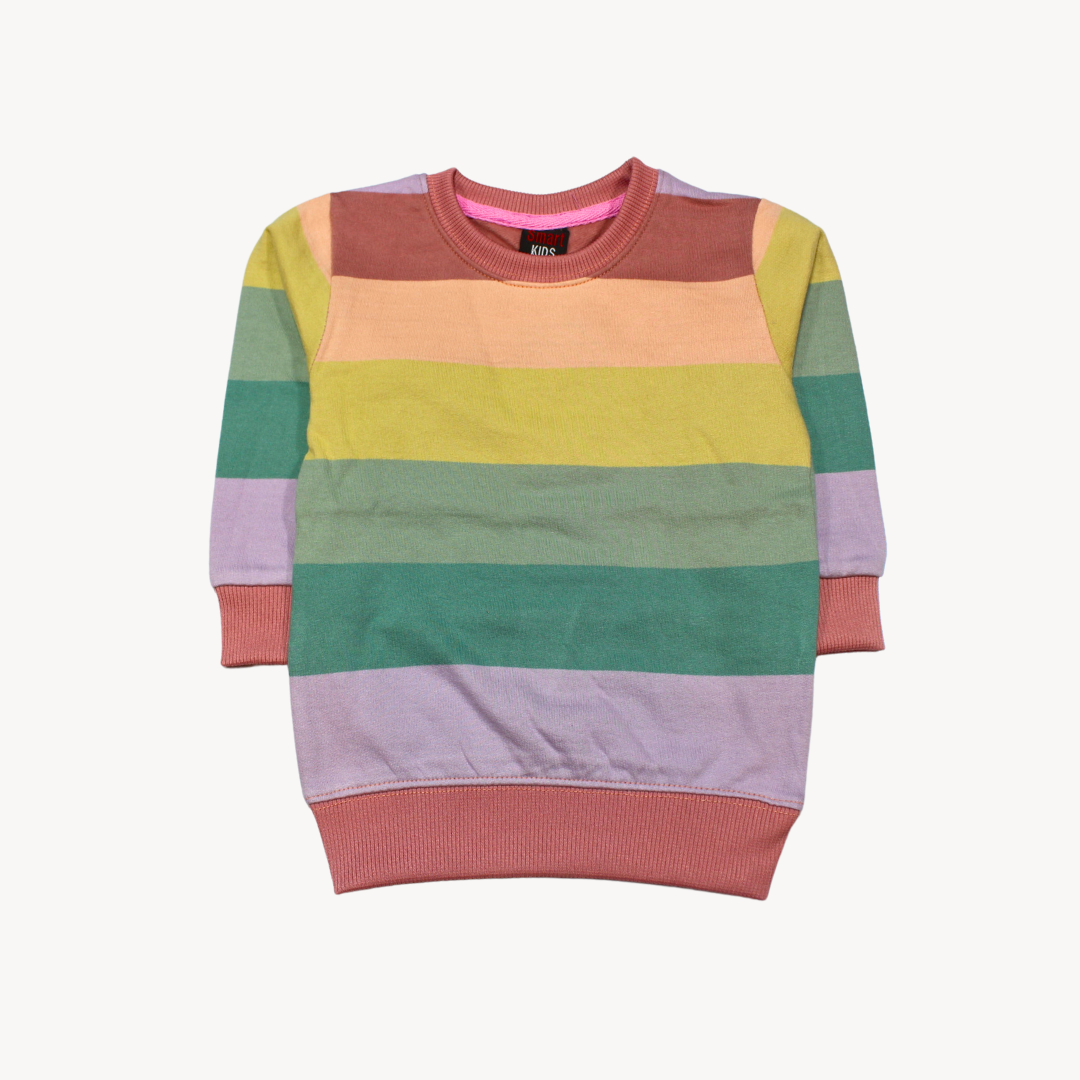 Pink Stripe Printed Fleece Sweat Shirt