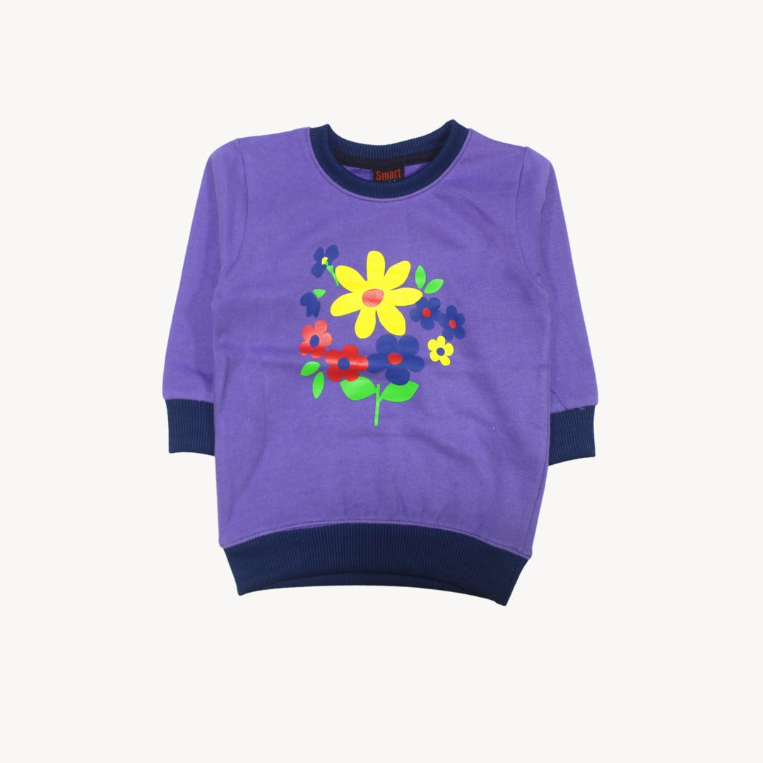 Purple Flowers Fleece Sweat Shirt
