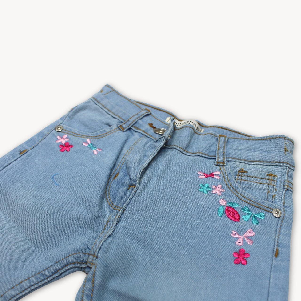 Light Blue Floral Embroidered Denim Jeans