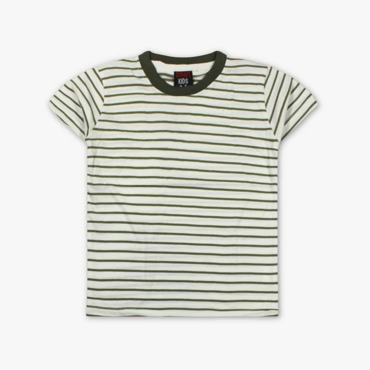 Olive & White Stripe Printed Cotton T-Shirt