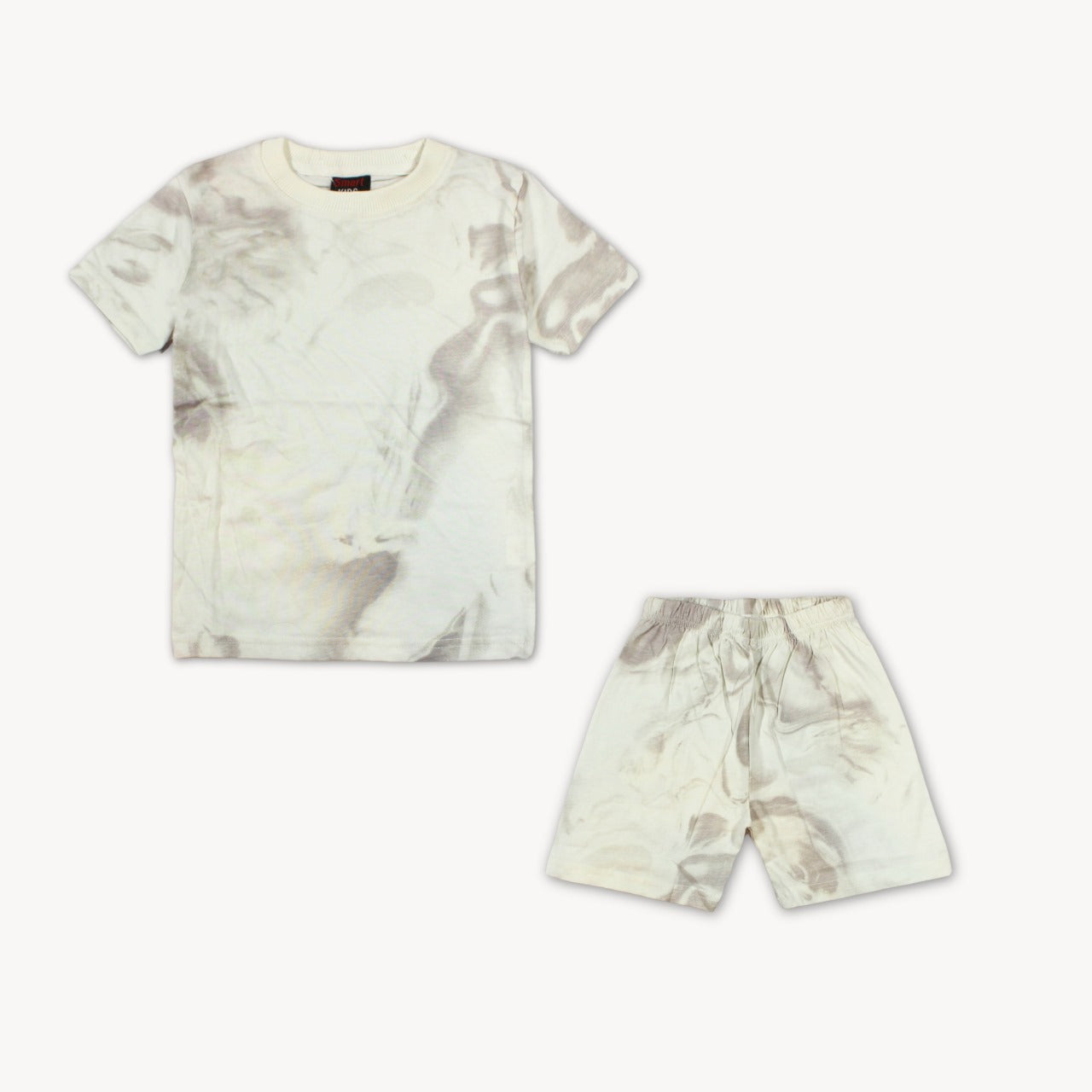 White & Brown Abstract Shirt & Short Set