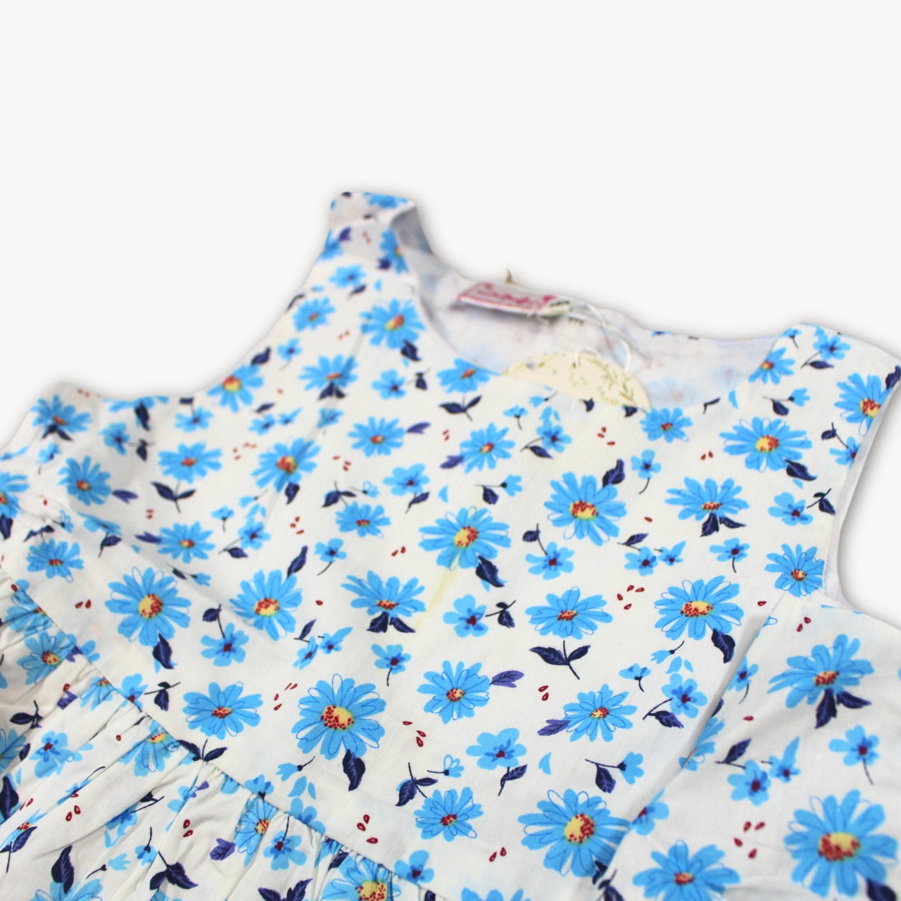 White & Blue Sunflower Summer Printed Cotton Frock