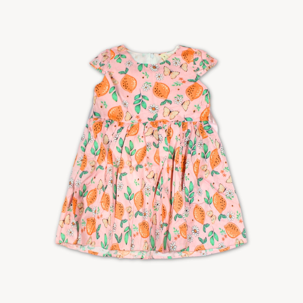 Pink Flower with Butterfly Summer Printed Cotton Frock