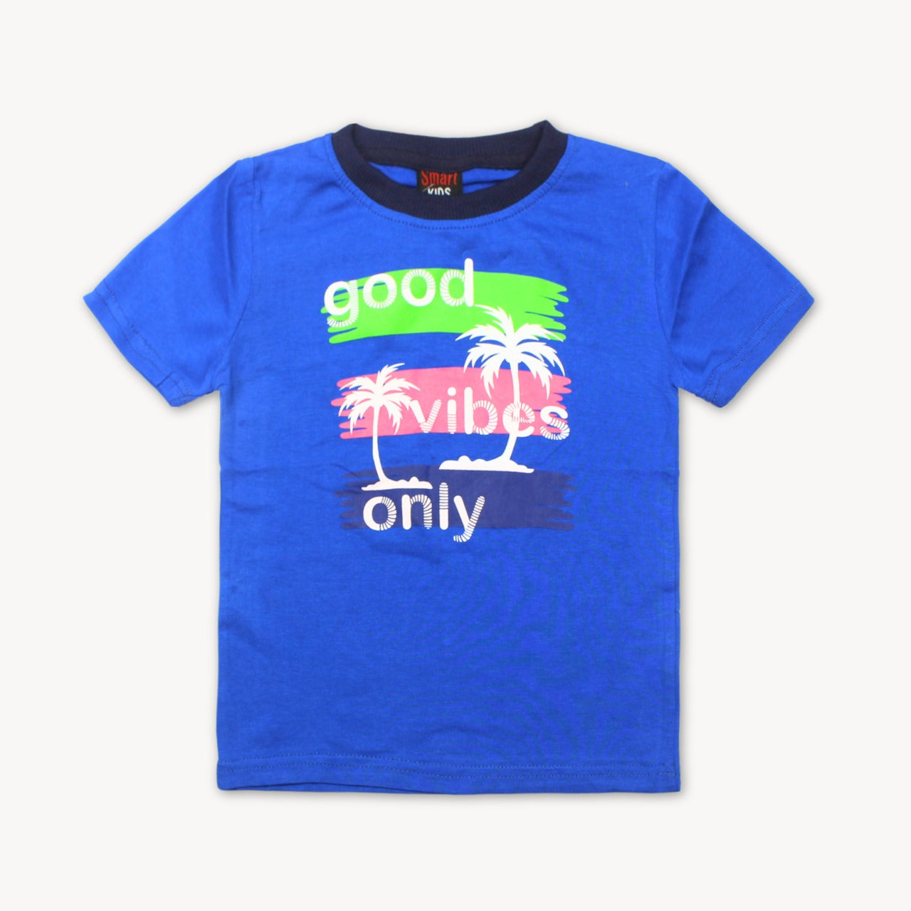 Royal Blue Good Vibes Only Printed Cotton T-Shirt