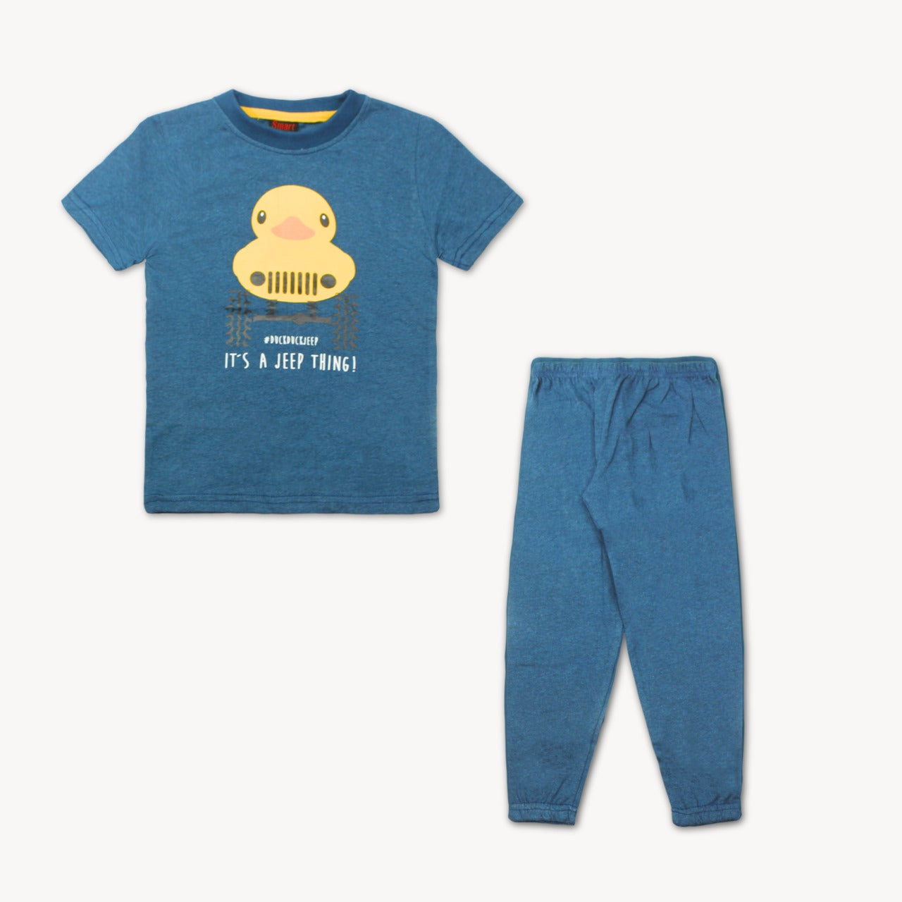 Cyan Blue Duck truck Printed Summer Pajama Shirt Set