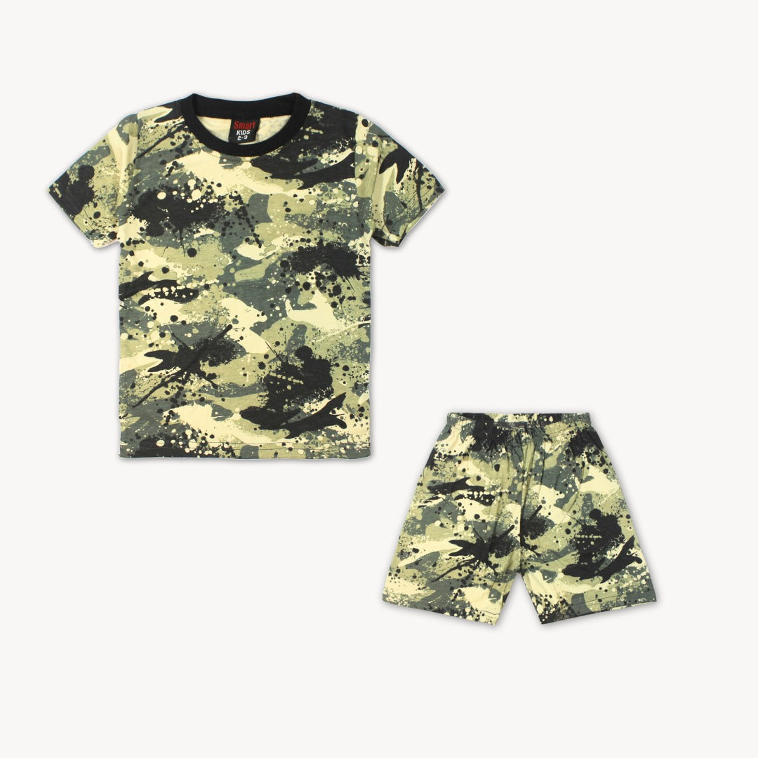 Green and black Print Summers Shirt & Short Set