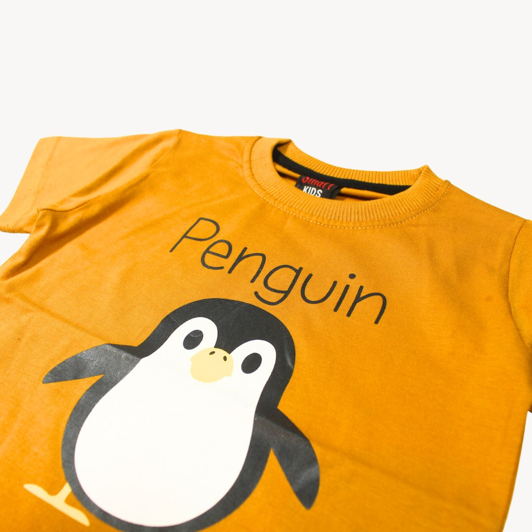 Yellow Mustard Penguin Printed Cotton T-Shirt
