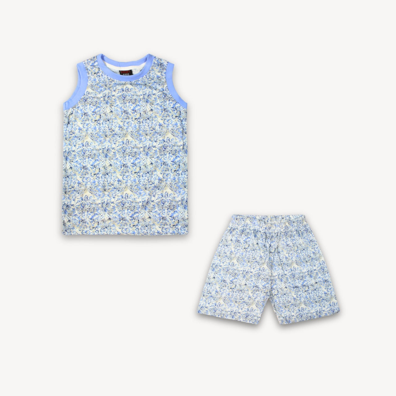 Light Blue Printed Sleeveless Shirt & Short Set