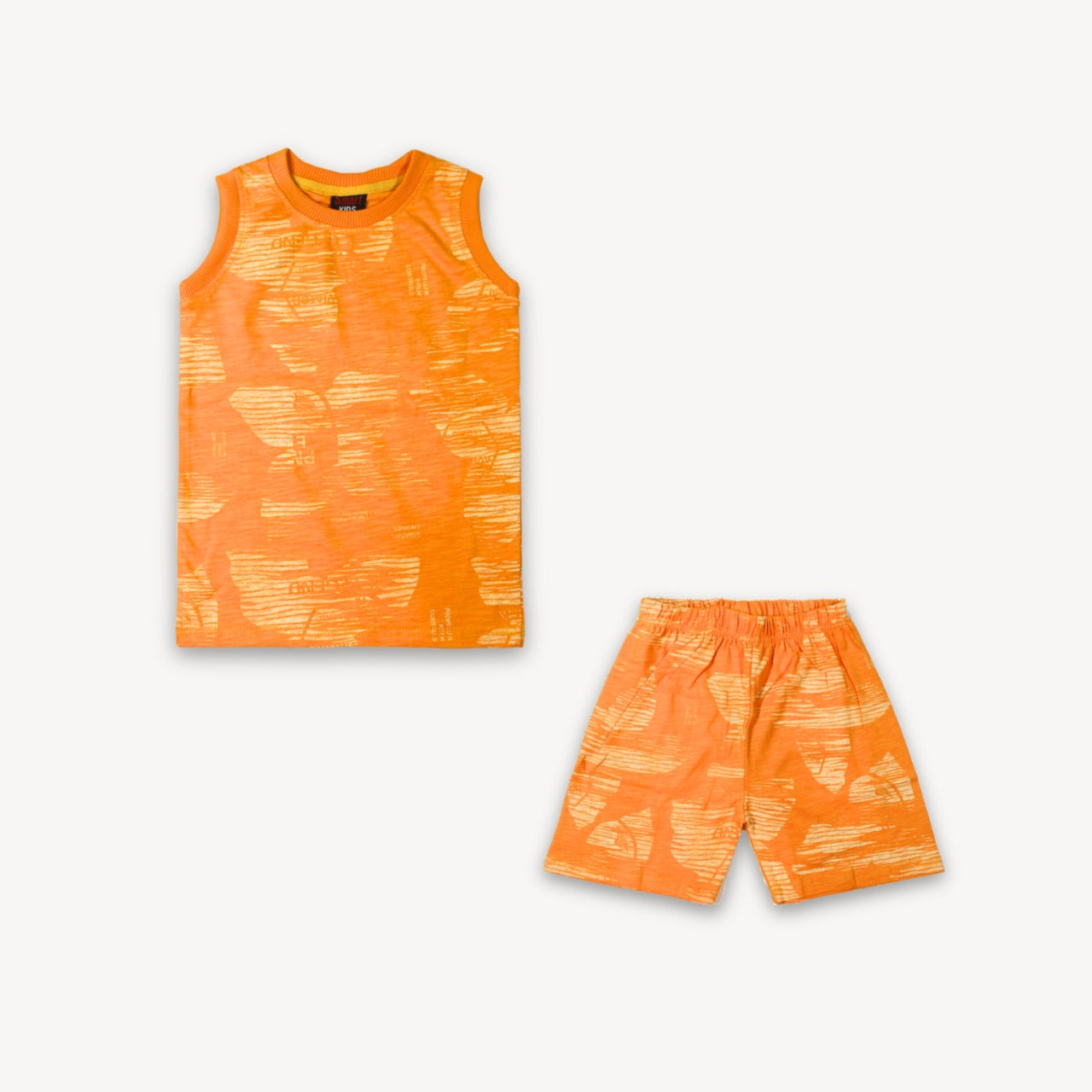 Orange and mustard Printed Sleeveless Shirt & Short Set