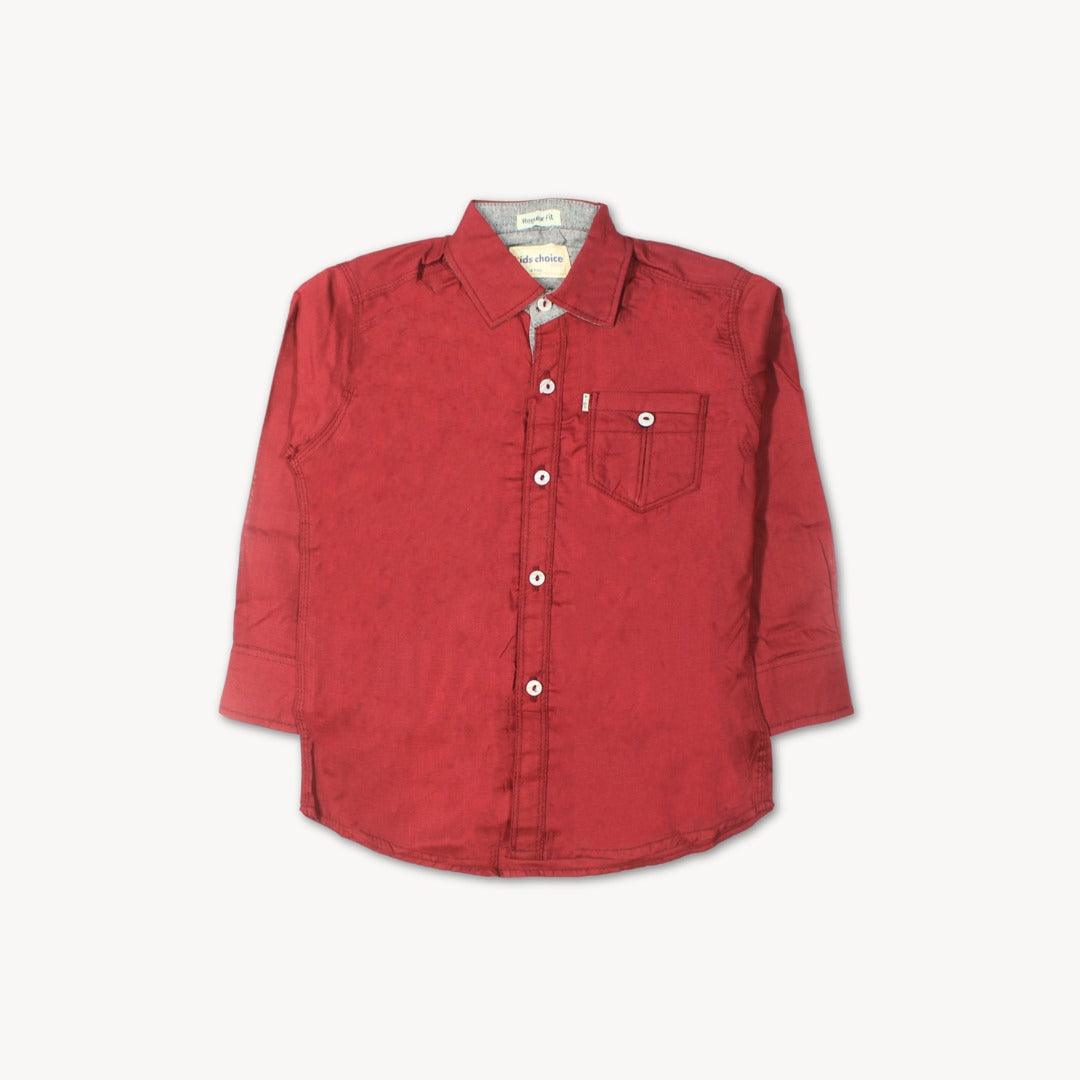 Maroon Front Pocket Casual Shirt Full Sleeves