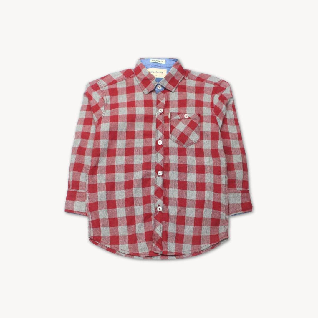 Maroon & Grey Blocks Casual Shirt Full Sleeves