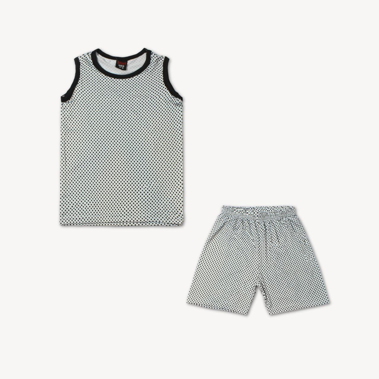 White & Black Polka Dots Sleeveless  Sport Wear Shirt & Short Set