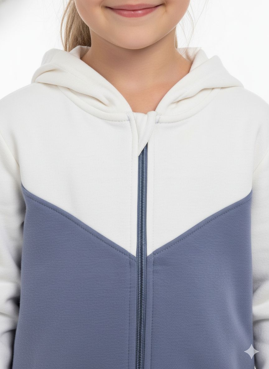 YFK Blue & Beige Paneled Fleece Pullover Hoodie
