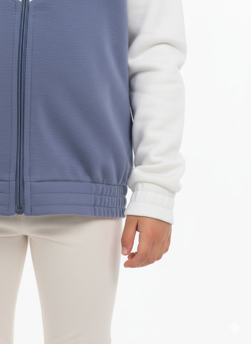 YFK Blue & Beige Paneled Fleece Pullover Hoodie