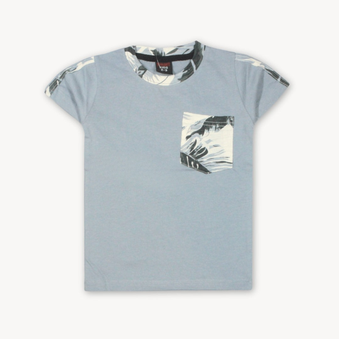 Light Blue abstract pocket Cotton T-Shirt