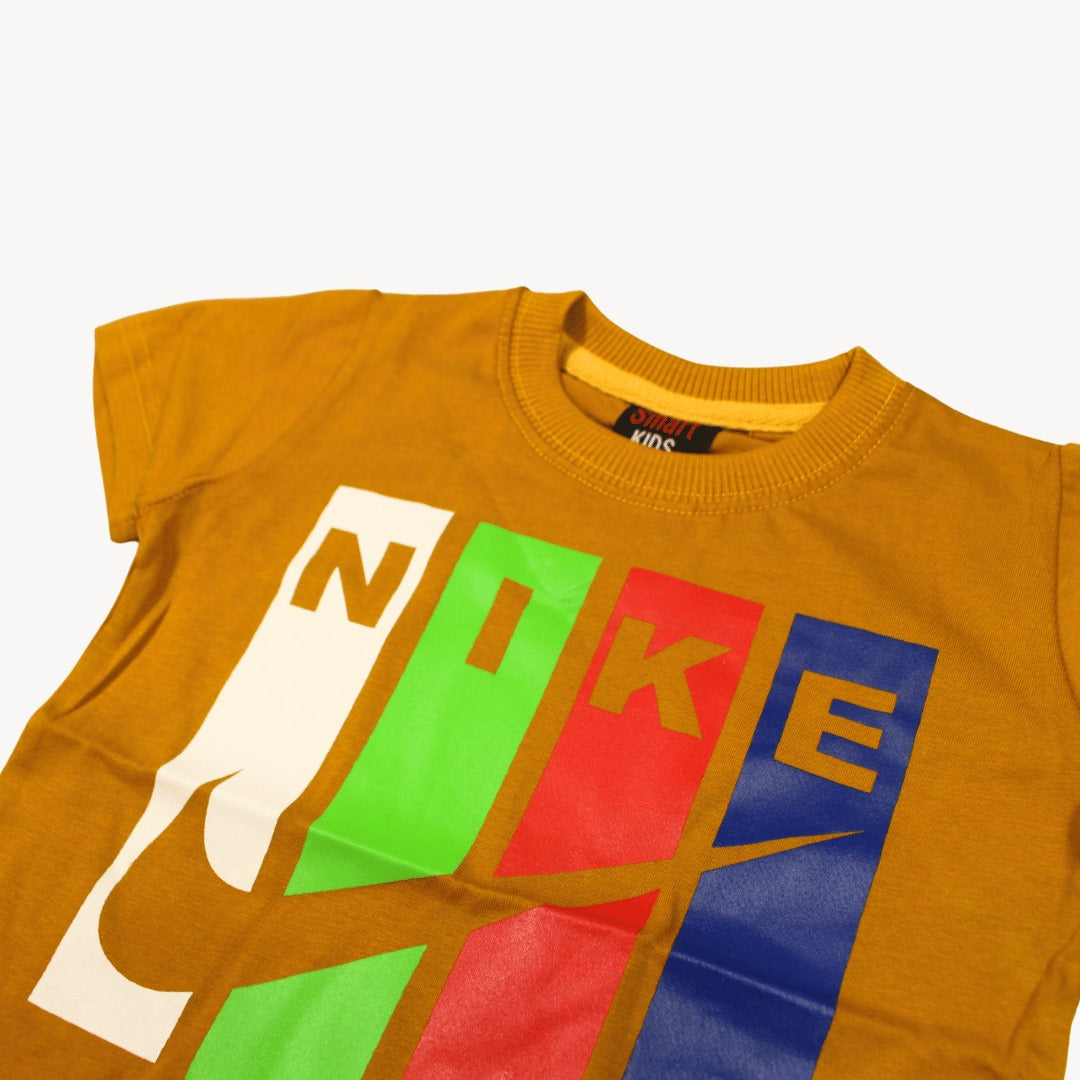Mustard N.I.K.E Print Cotton T-Shirt