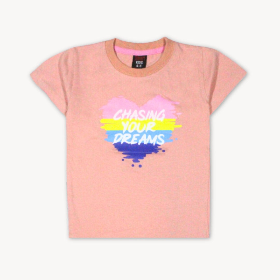 Peach Chasing Your Dreams Printed Cotton T-Shirt