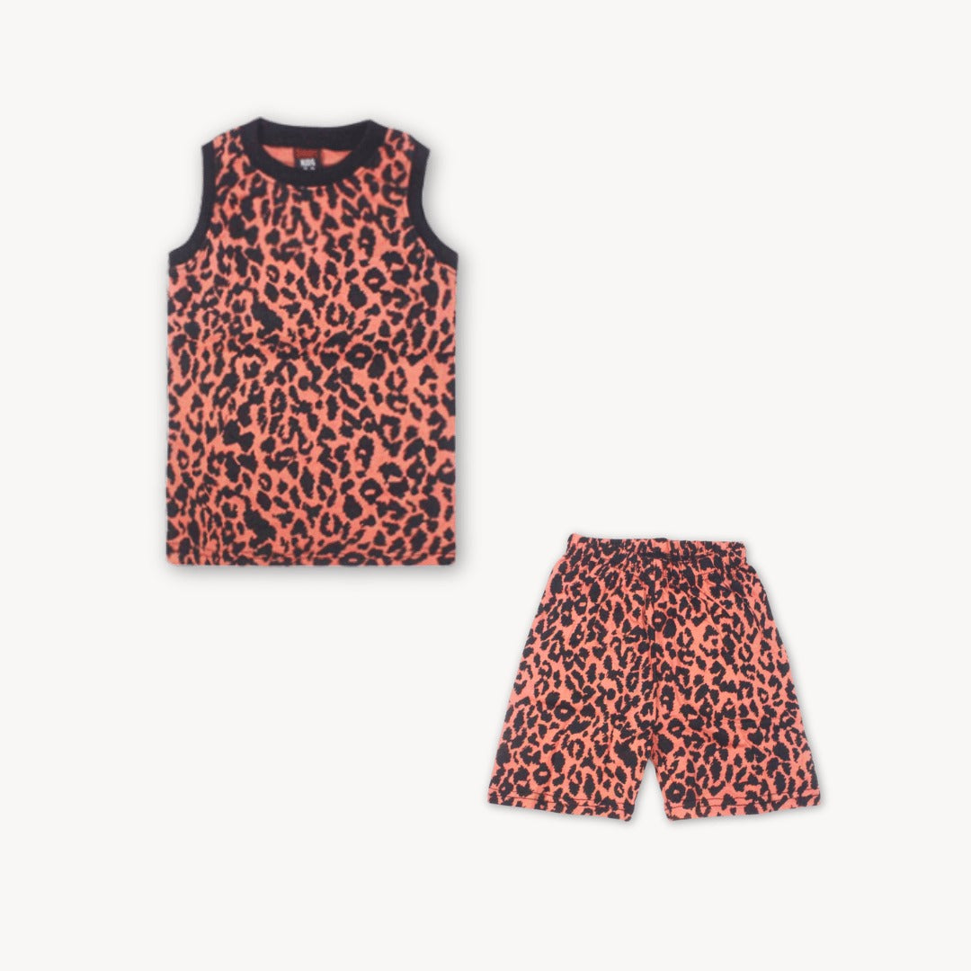 Cheeta Print Sleeveles Shirt & Short Set